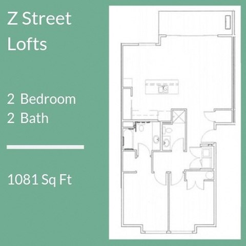 Floor plan for 2 beds, 2 baths, 1081 sqft